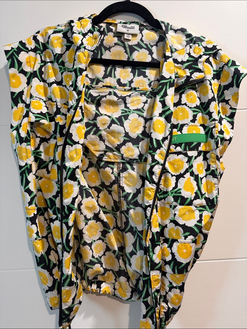 Diane Von Furstenberg Black Floral Jacket with Yellow and White Flowers